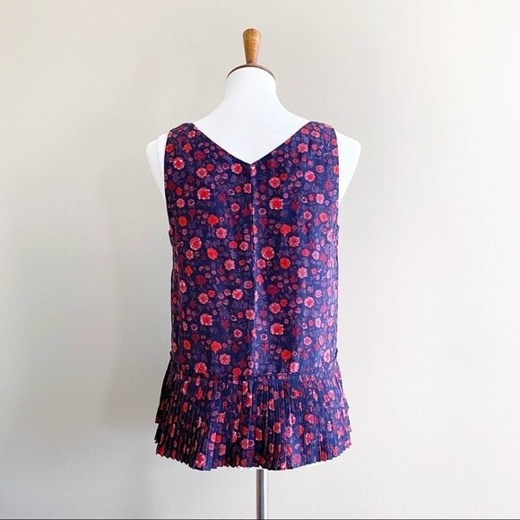 Rebecca Taylor Red & Black Floral Silk Peplum Top - Picture 2 of 7